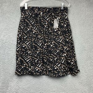 Alfani Skirt Womens M Black Brown Chiffon Geometric Print Lined Elastic Waist